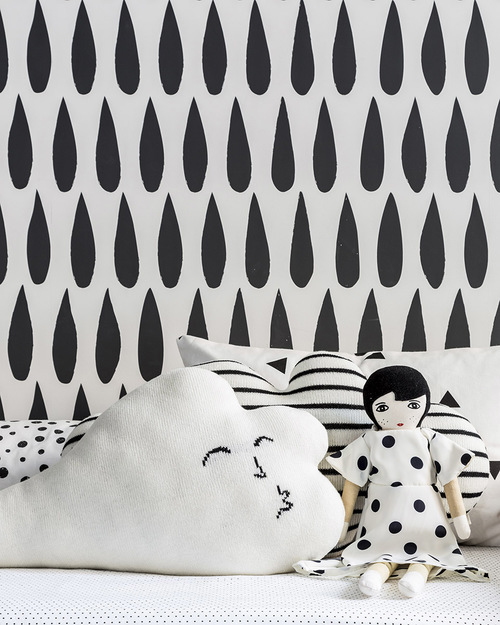 Image of Best Nursery Wallpaper - Sissy and Marley Drops Wallpaper in Charcoal - Mama Bird Box - Gifts for Pregnancy